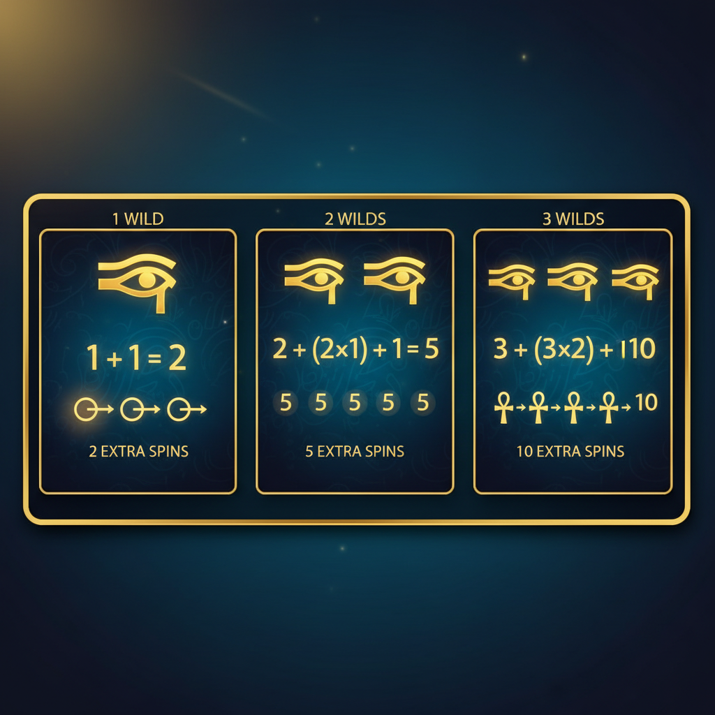 Mathematische Darstellung des Extra-Spins-Systems in Eye of Horus mit 1, 2 und 3 Wilds
