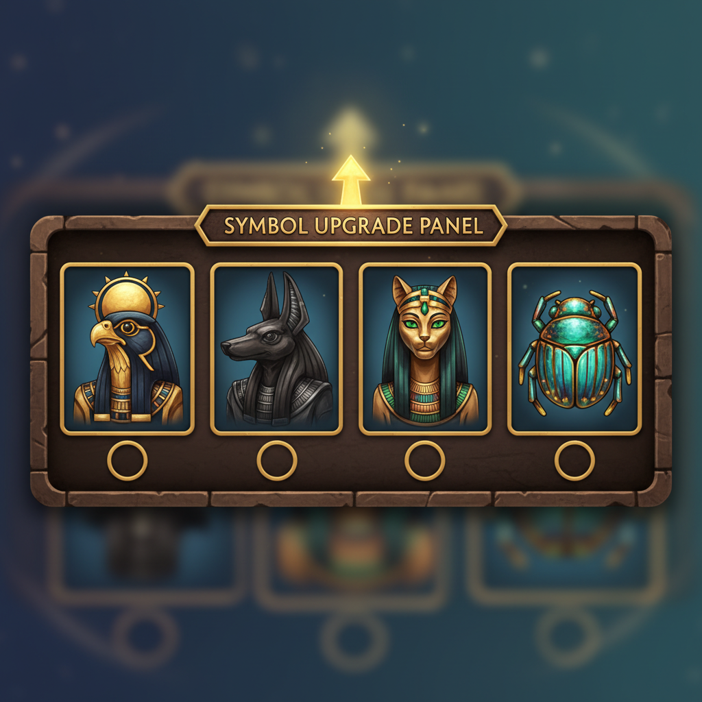 Symbol-Upgrade-Panel in den Eye of Horus Freispielen mit Horus, Anubis, Bastet und Skarabäus